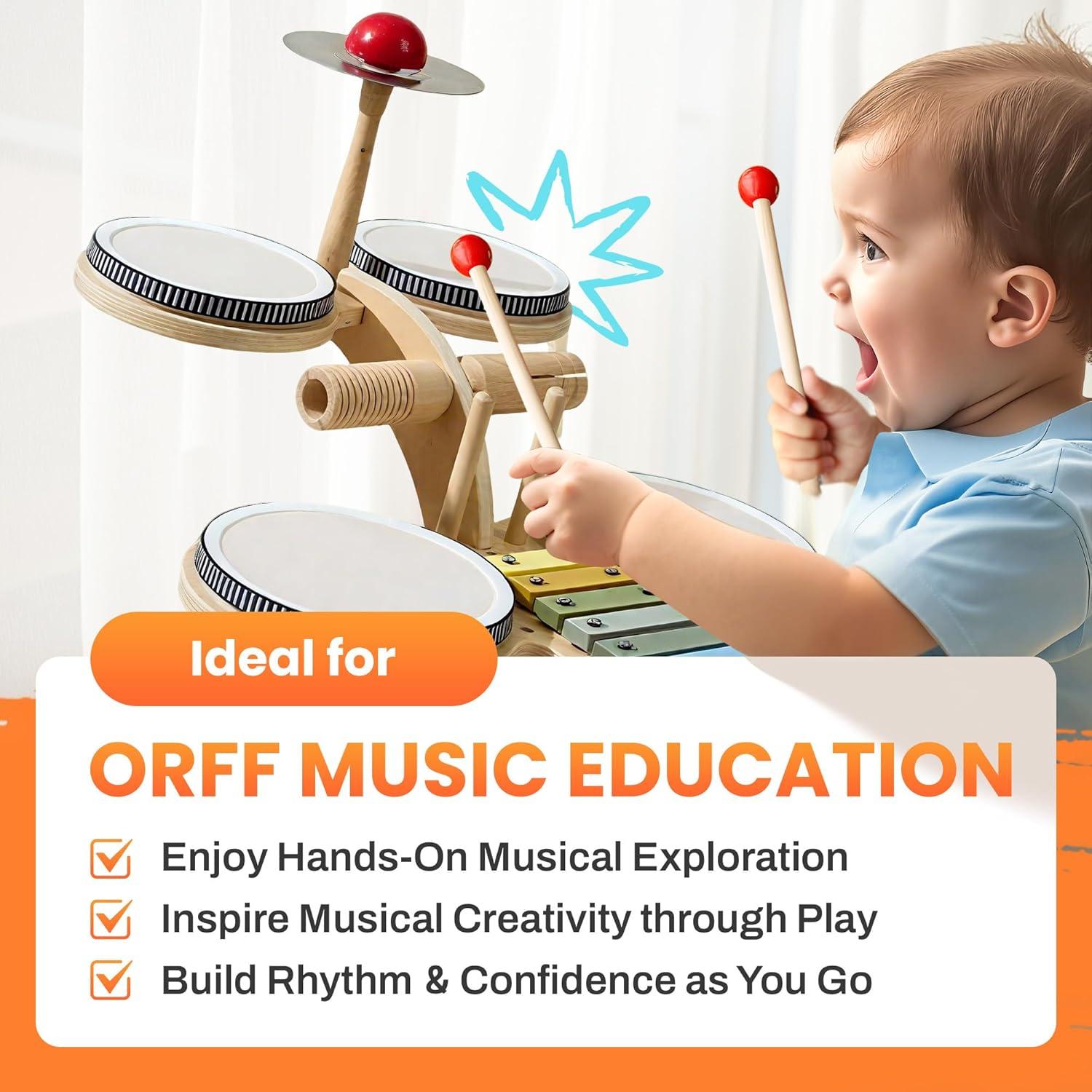 Juego de Tambor de Madera iPlay, iLearn 8 en 1 para Niños