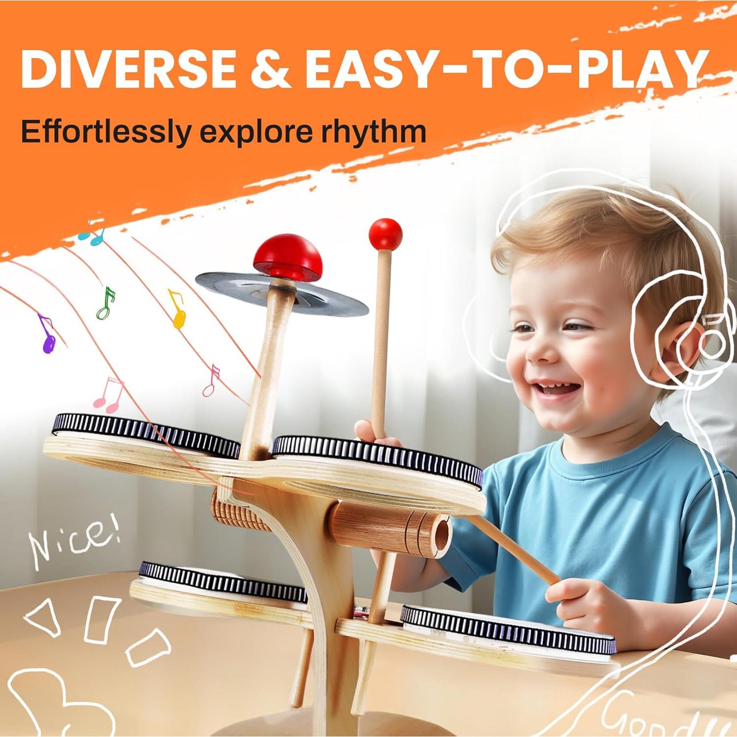 Juego de Tambor de Madera iPlay, iLearn 8 en 1 para Niños