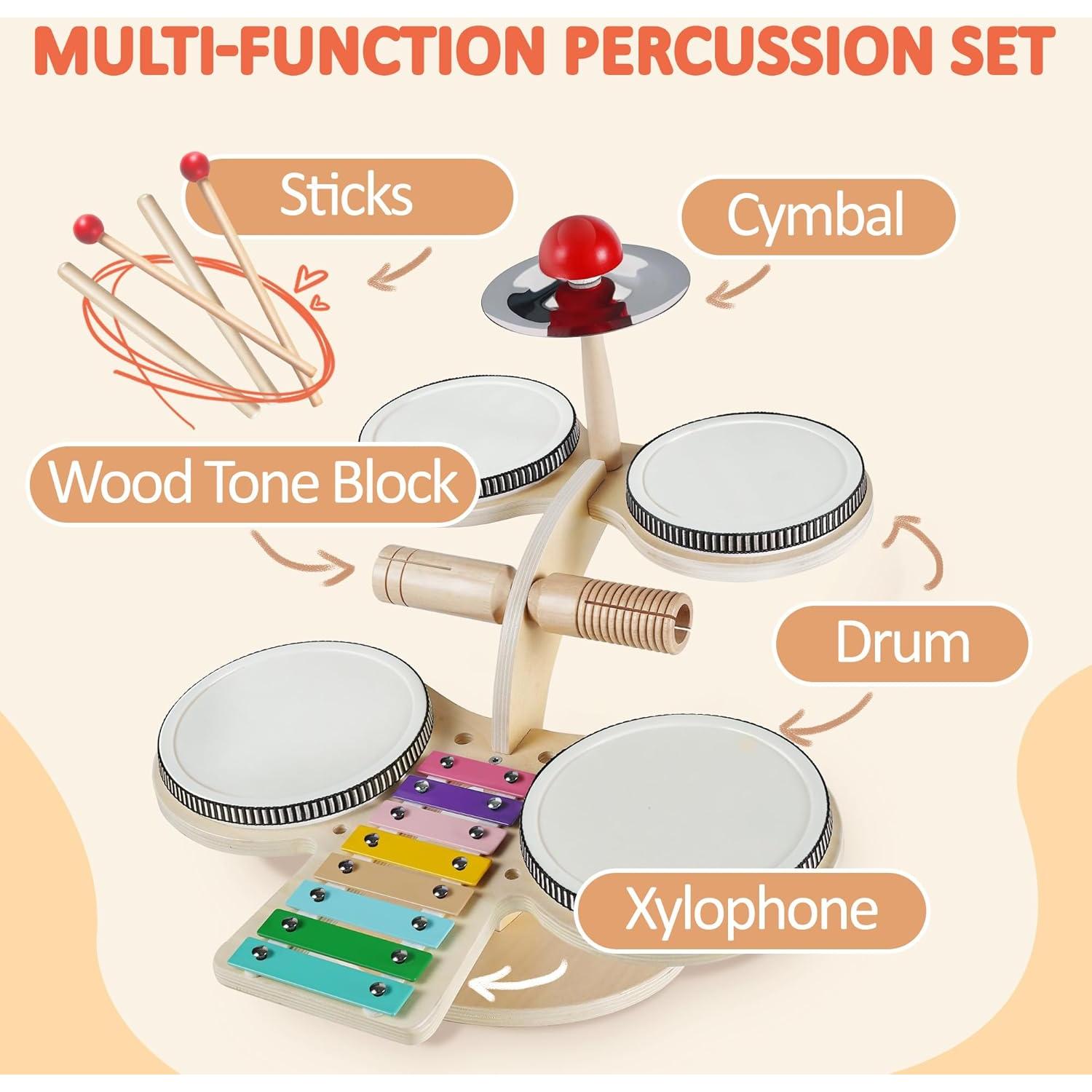Juego de Tambor de Madera iPlay, iLearn 8 en 1 para Niños