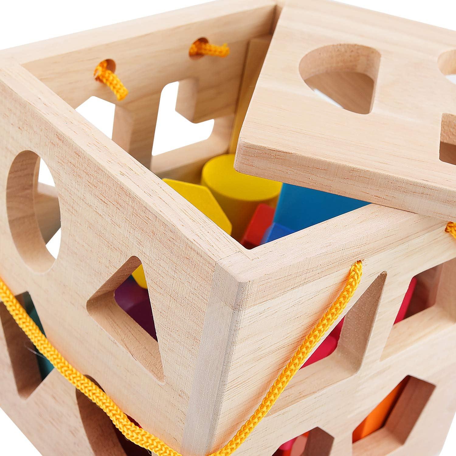 Cubo Clasificador de Formas QZMTOY de Madera para Niños 18m+