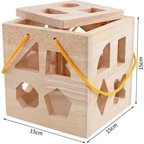 Cubo Clasificador de Formas QZMTOY de Madera para Niños 18m+