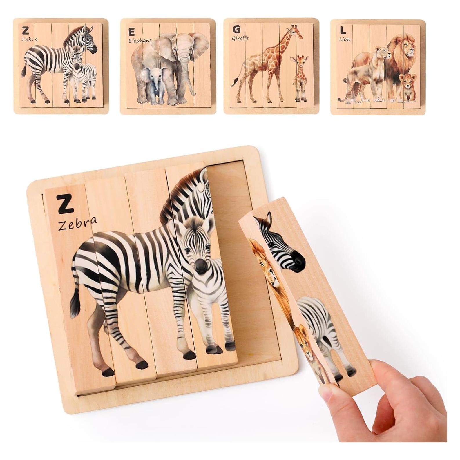 Rompecabezas de Animales Safari de Madera IEATFO 4 en 1