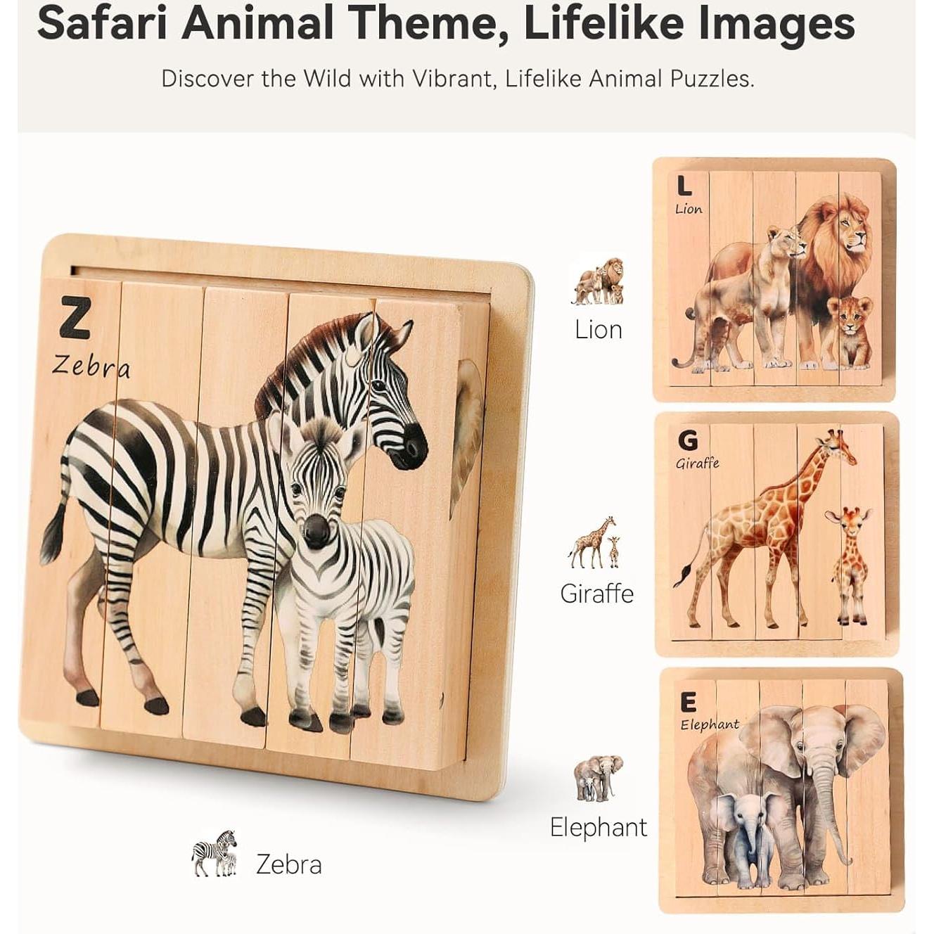 Rompecabezas de Animales Safari de Madera IEATFO 4 en 1