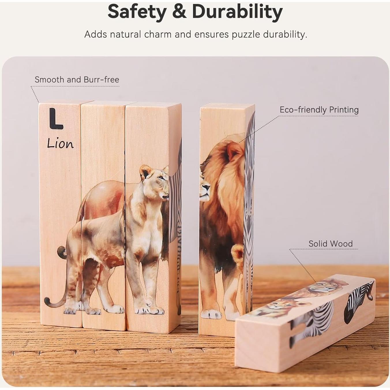 Rompecabezas de Animales Safari de Madera IEATFO 4 en 1