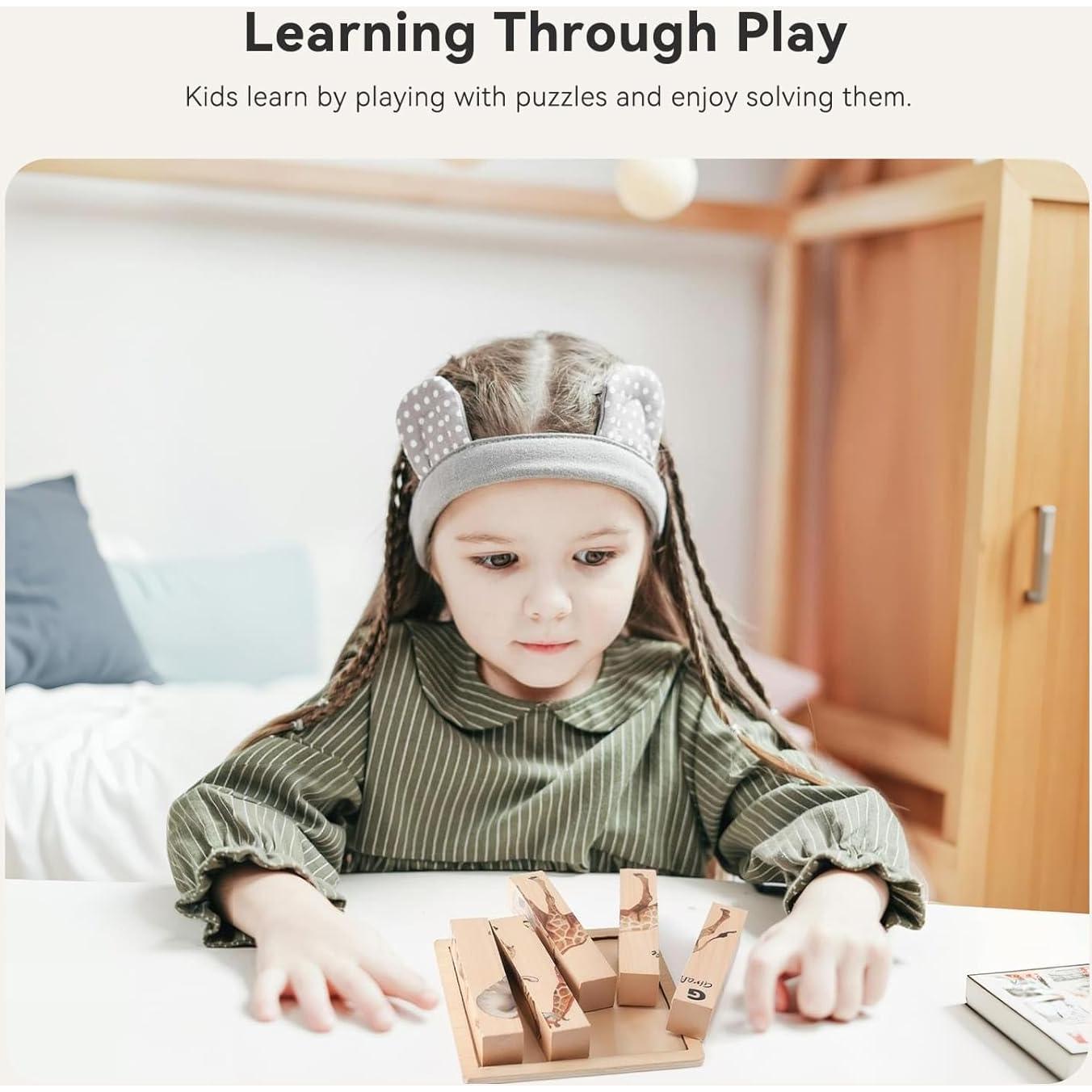 Rompecabezas de Animales Safari de Madera IEATFO 4 en 1