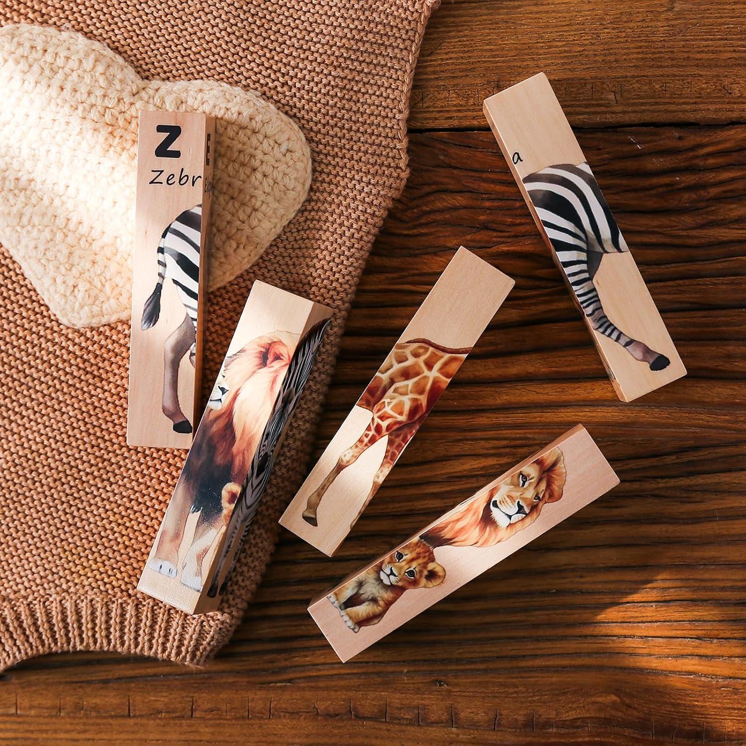 Rompecabezas de Animales Safari de Madera IEATFO 4 en 1