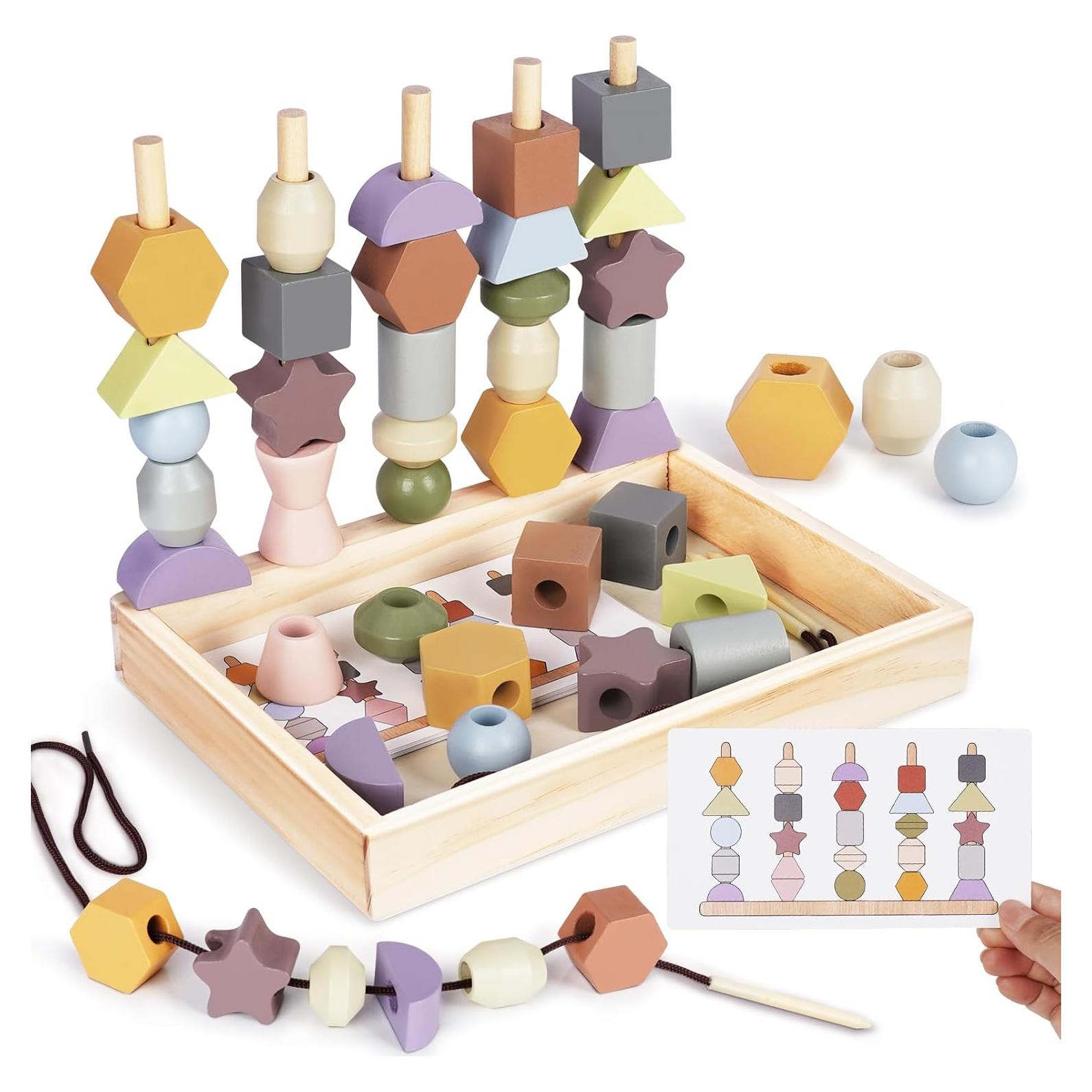 Juguetes Montessori Vanplay - Cuentas de Enhebrar y Bloques 3-9 Años