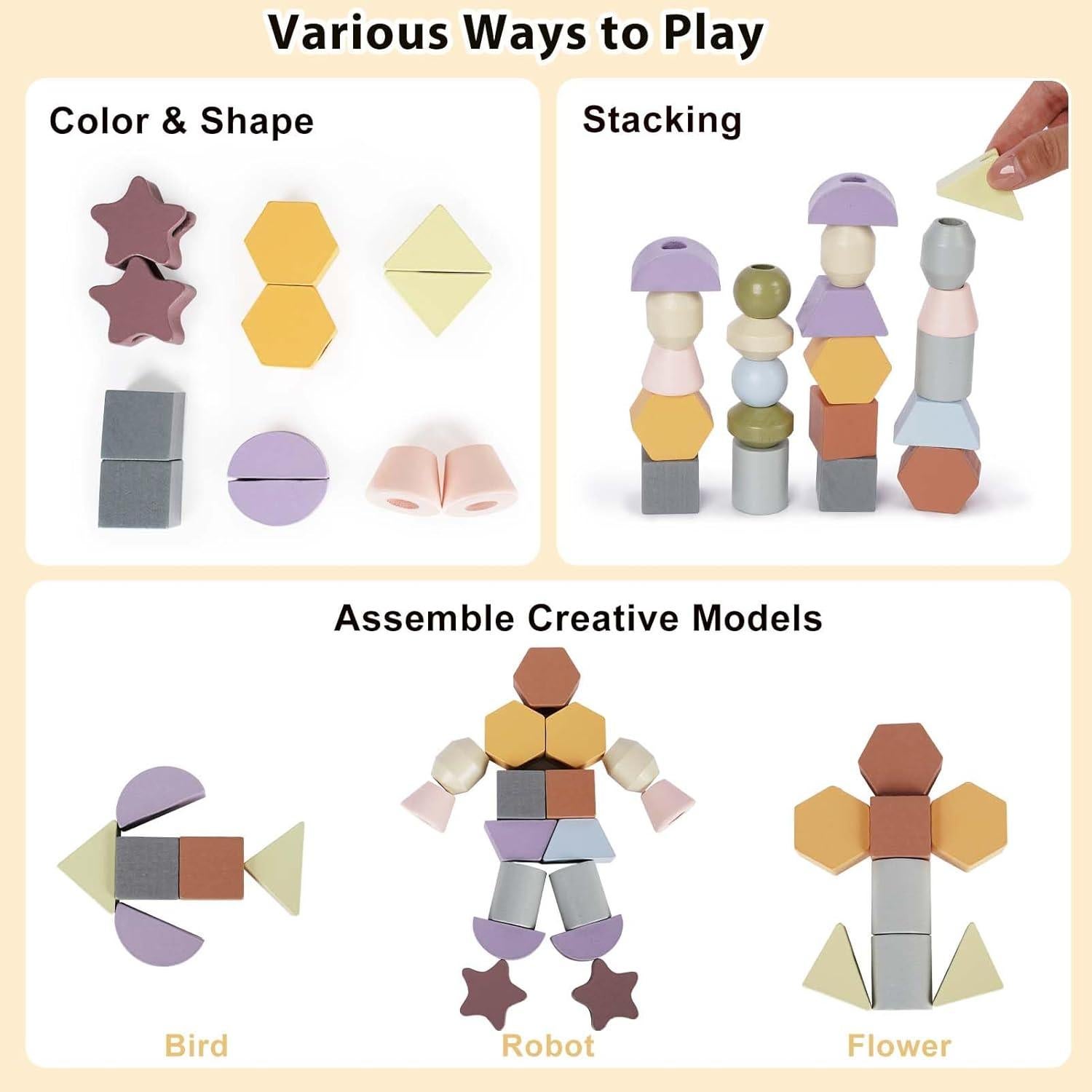 Juguetes Montessori Vanplay - Cuentas de Enhebrar y Bloques 3-9 Años