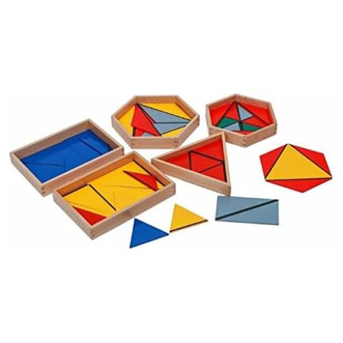 Juguetes Montessori Triángulos Constructivos de Madera 5 Cajas