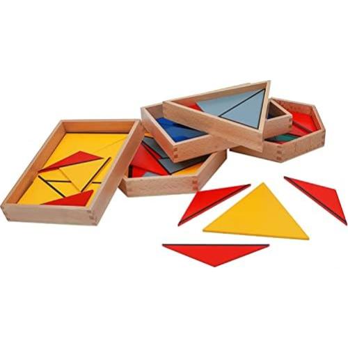 Juguetes Montessori Triángulos Constructivos de Madera 5 Cajas
