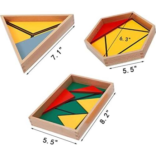 Juguetes Montessori Triángulos Constructivos de Madera 5 Cajas