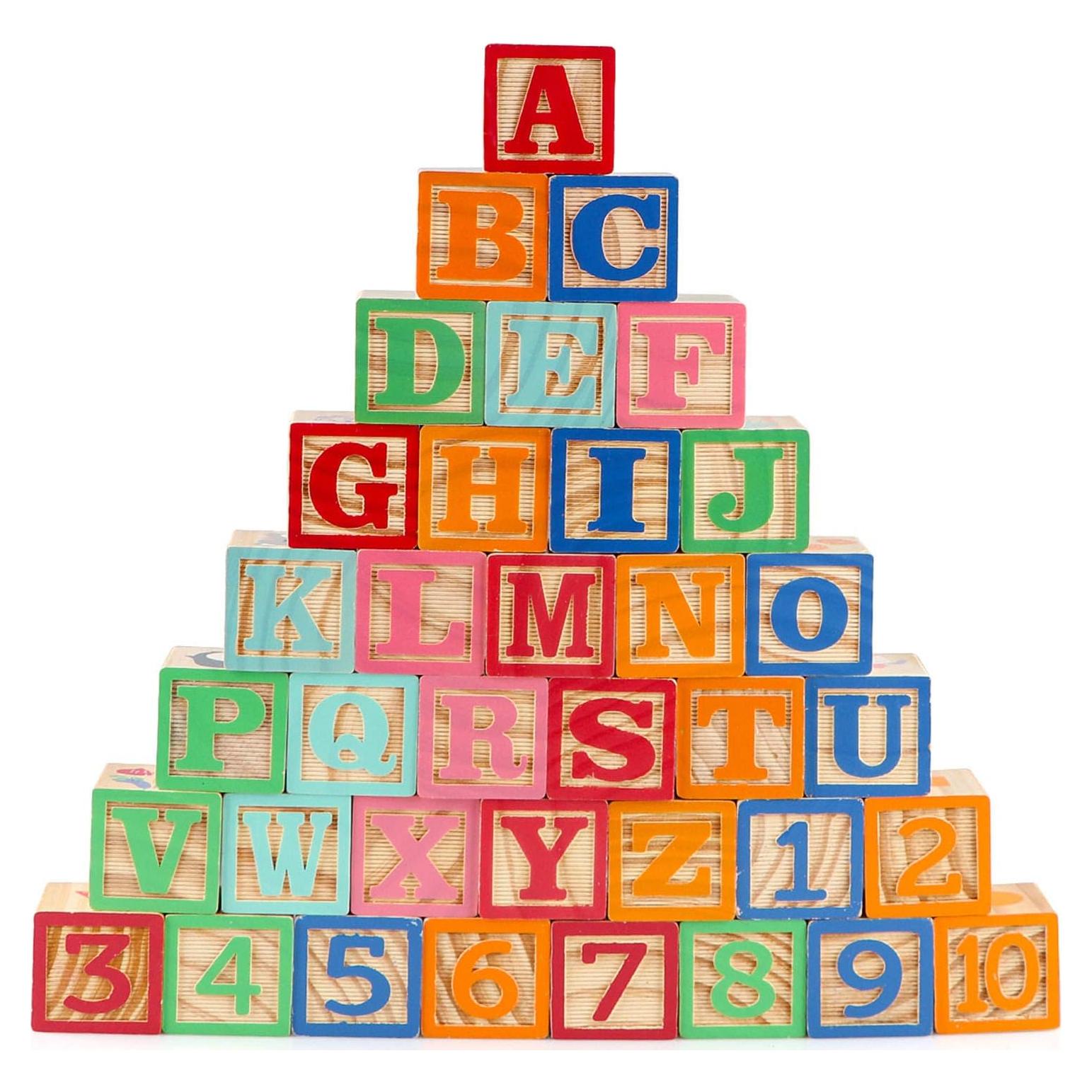 Bloques de Construcción de Madera Gemileo 36 PCS Alfabeto y Números