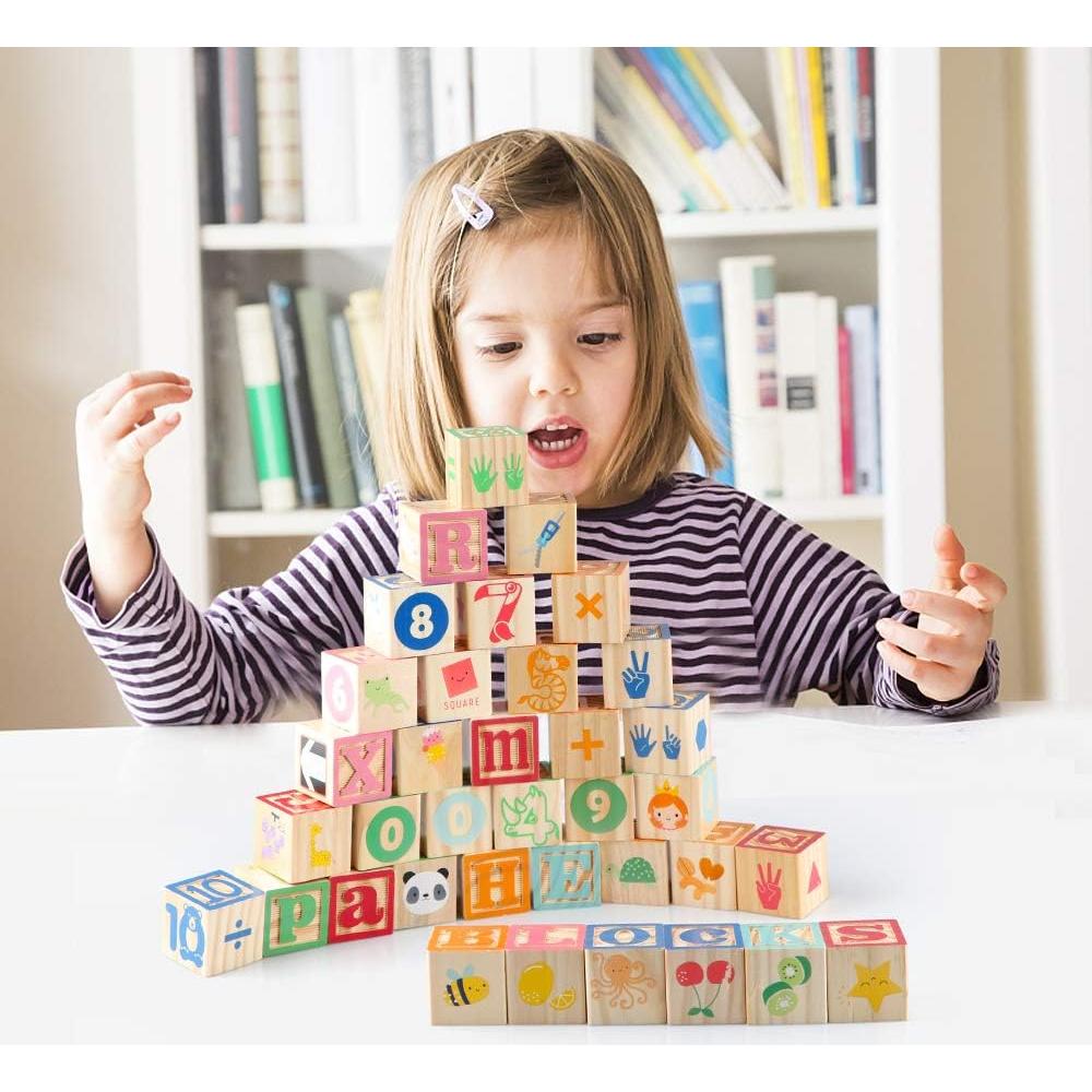 Bloques de Construcción de Madera Gemileo 36 PCS Alfabeto y Números