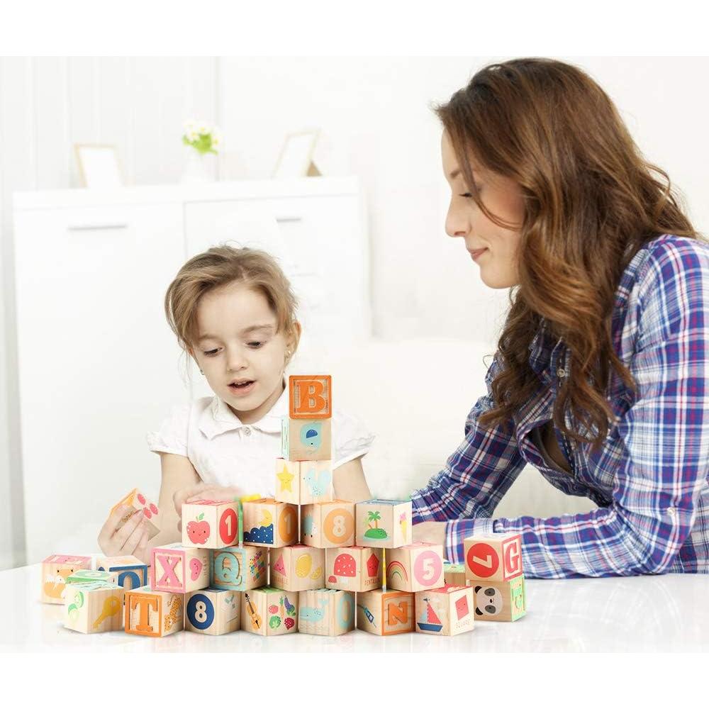 Bloques de Construcción de Madera Gemileo 36 PCS Alfabeto y Números