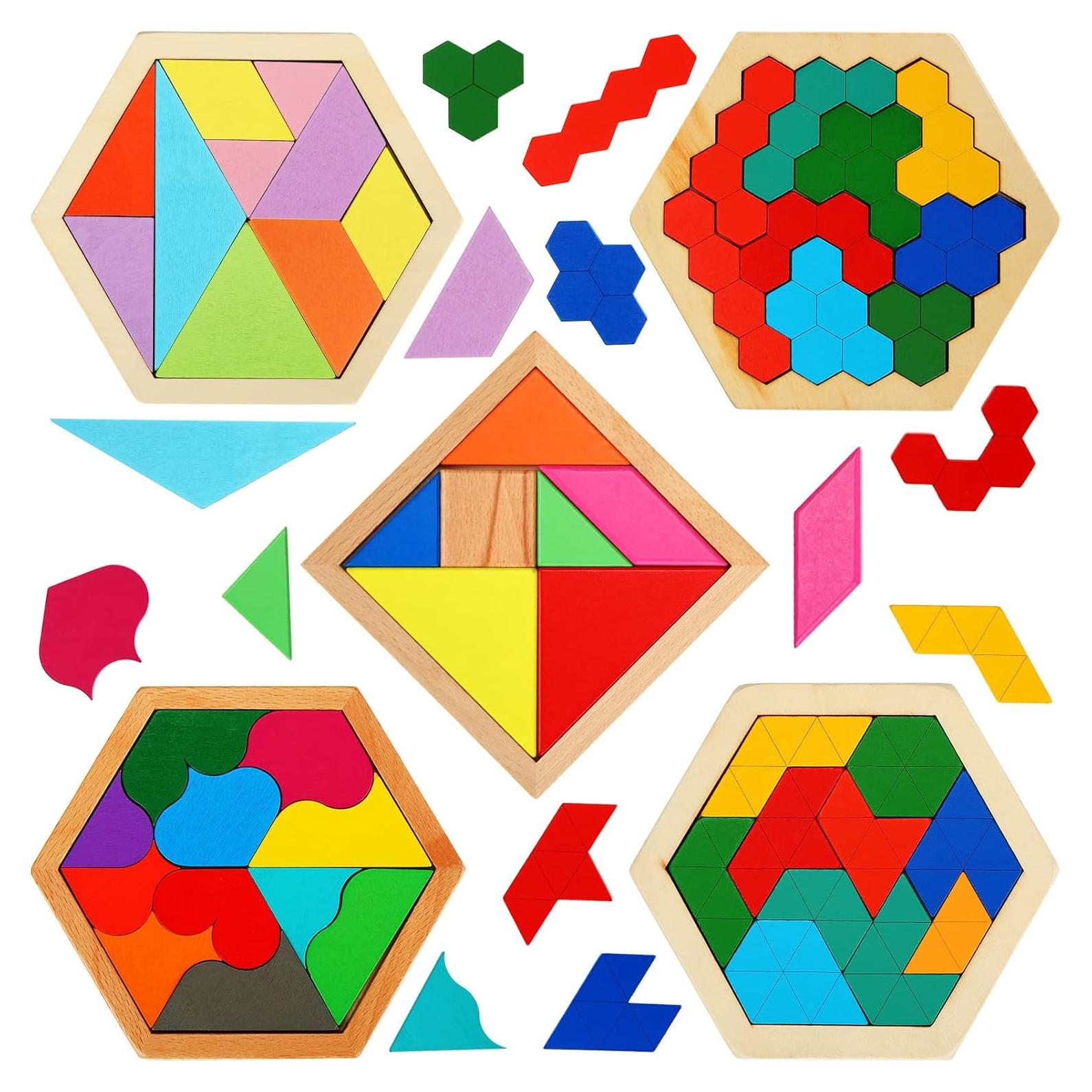 Paquete de 5 rompecabezas tangram de madera Jerify - Geometría