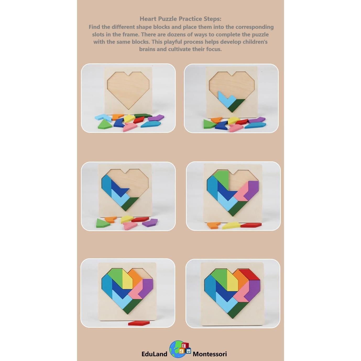 Rompecabezas de Madera Montessori Eduland 2 Caras 16x2.5 cm