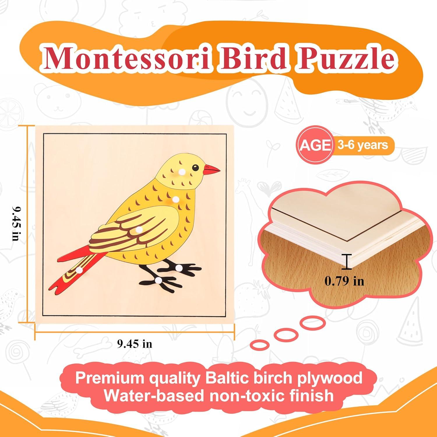 Rompecabezas Montessori de Aves 24x24 cm para 3-6 años