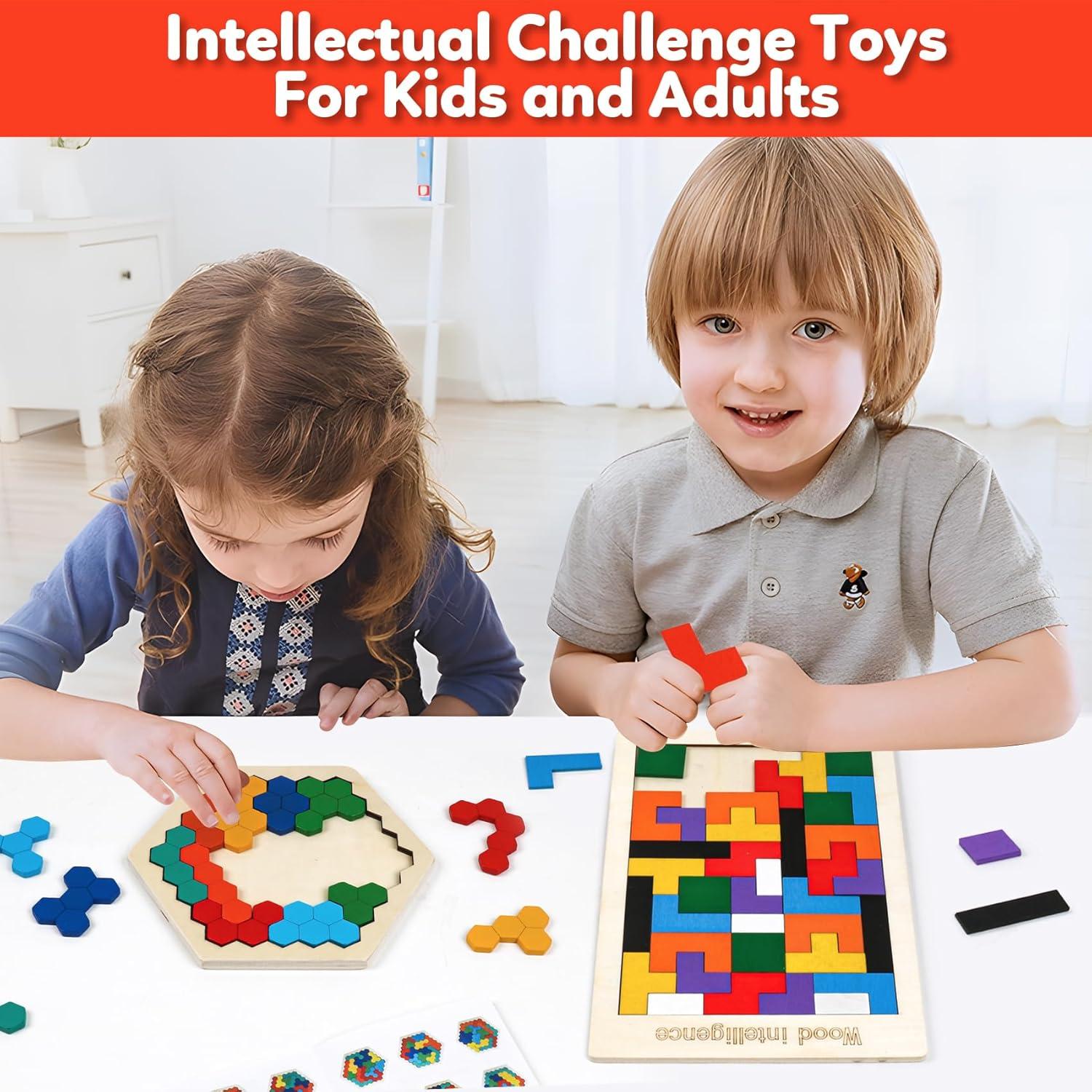 Bloques de Rompecabezas de Madera NAODONGLI - 3 Juegos Educativos IQ