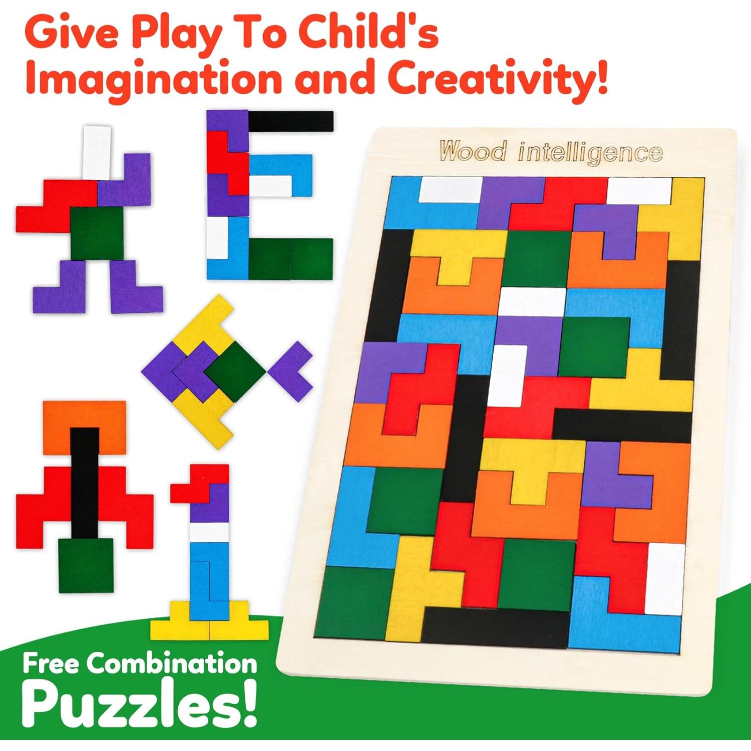 Bloques de Rompecabezas de Madera NAODONGLI - 3 Juegos Educativos IQ