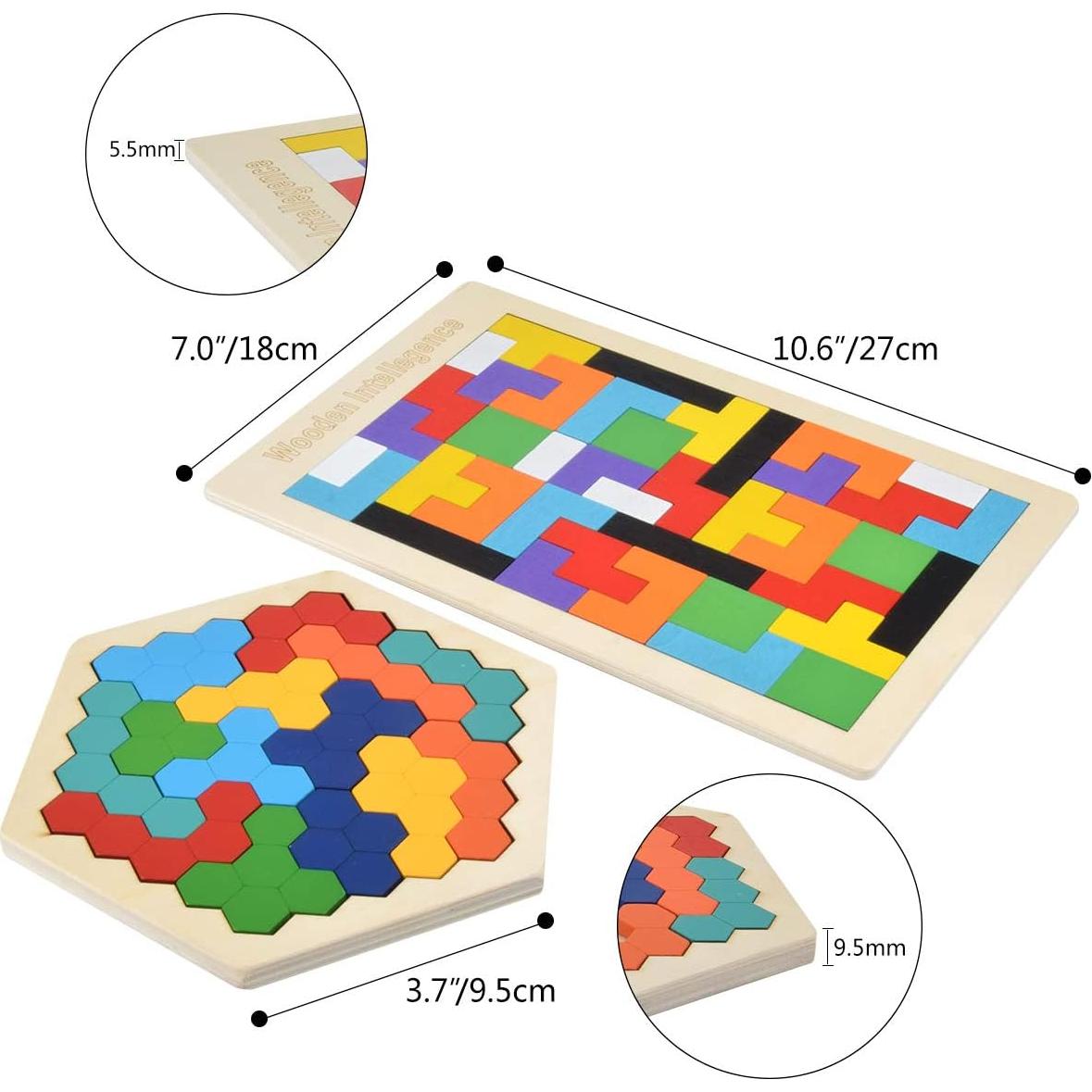 Rompecabezas de Madera Hexagonal y Tangram Hotusi - Educativo