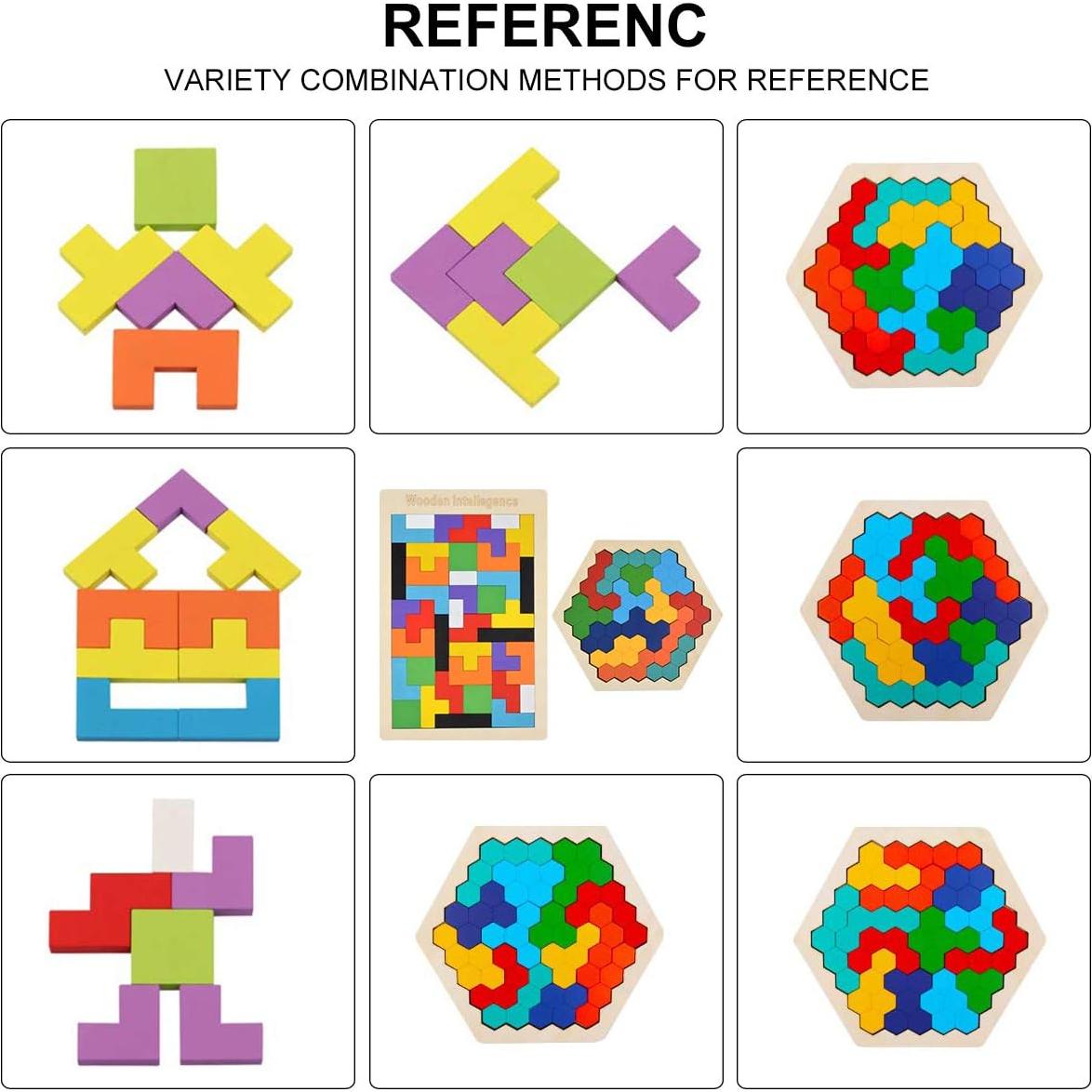 Rompecabezas de Madera Hexagonal y Tangram Hotusi - Educativo