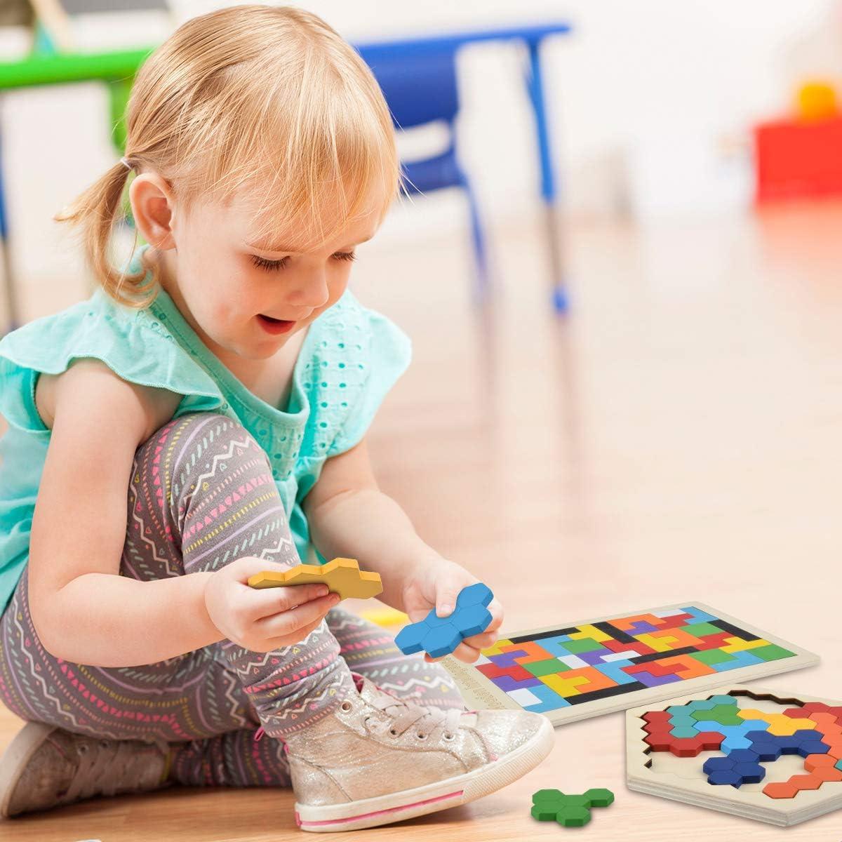 Rompecabezas de Madera Hexagonal y Tangram Hotusi - Educativo