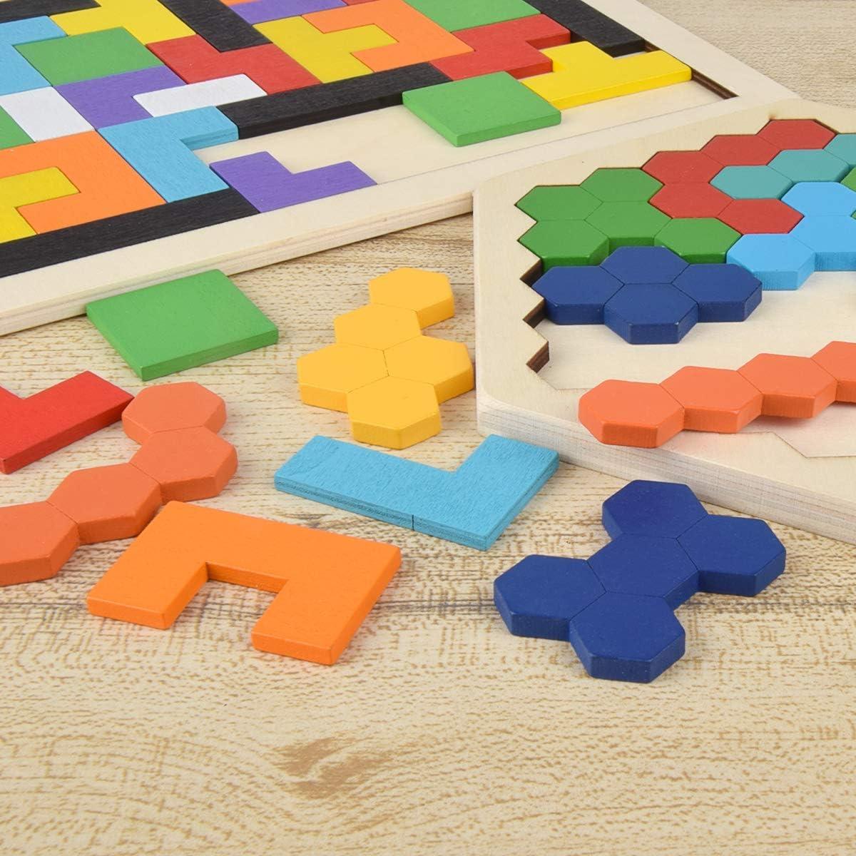 Rompecabezas de Madera Hexagonal y Tangram Hotusi - Educativo