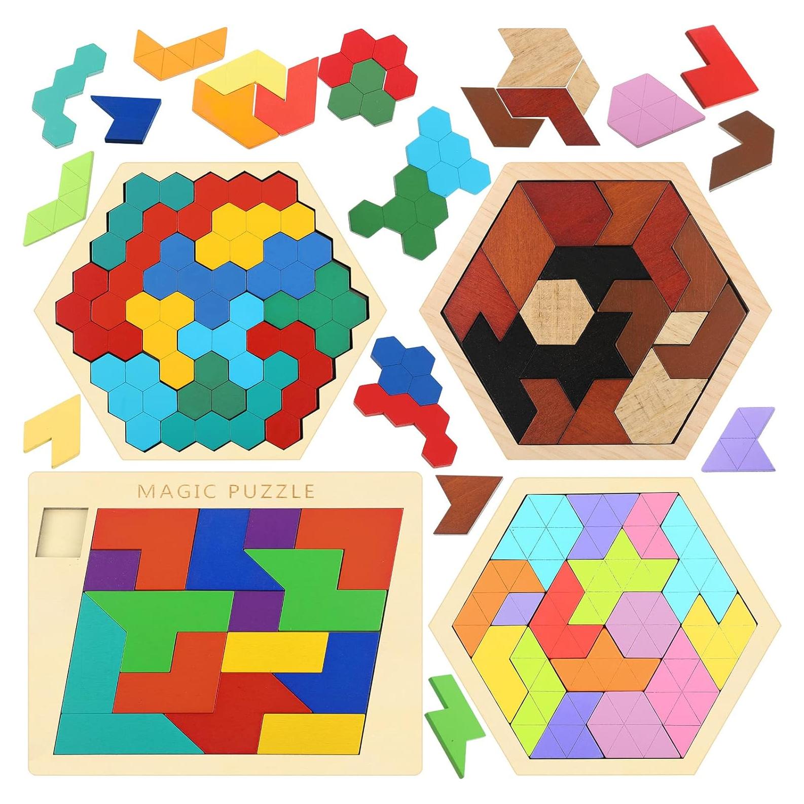 BBTO 4 Bloques de Rompecabezas Hexagonales de Madera 0.58kg