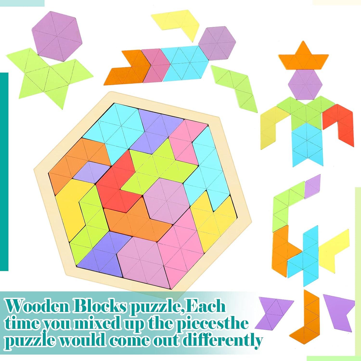 BBTO 4 Bloques de Rompecabezas Hexagonales de Madera 0.58kg