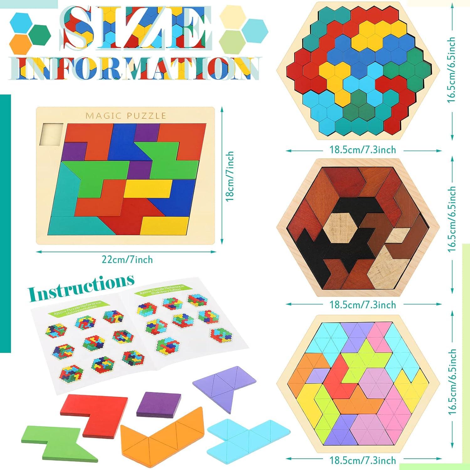 BBTO 4 Bloques de Rompecabezas Hexagonales de Madera 0.58kg