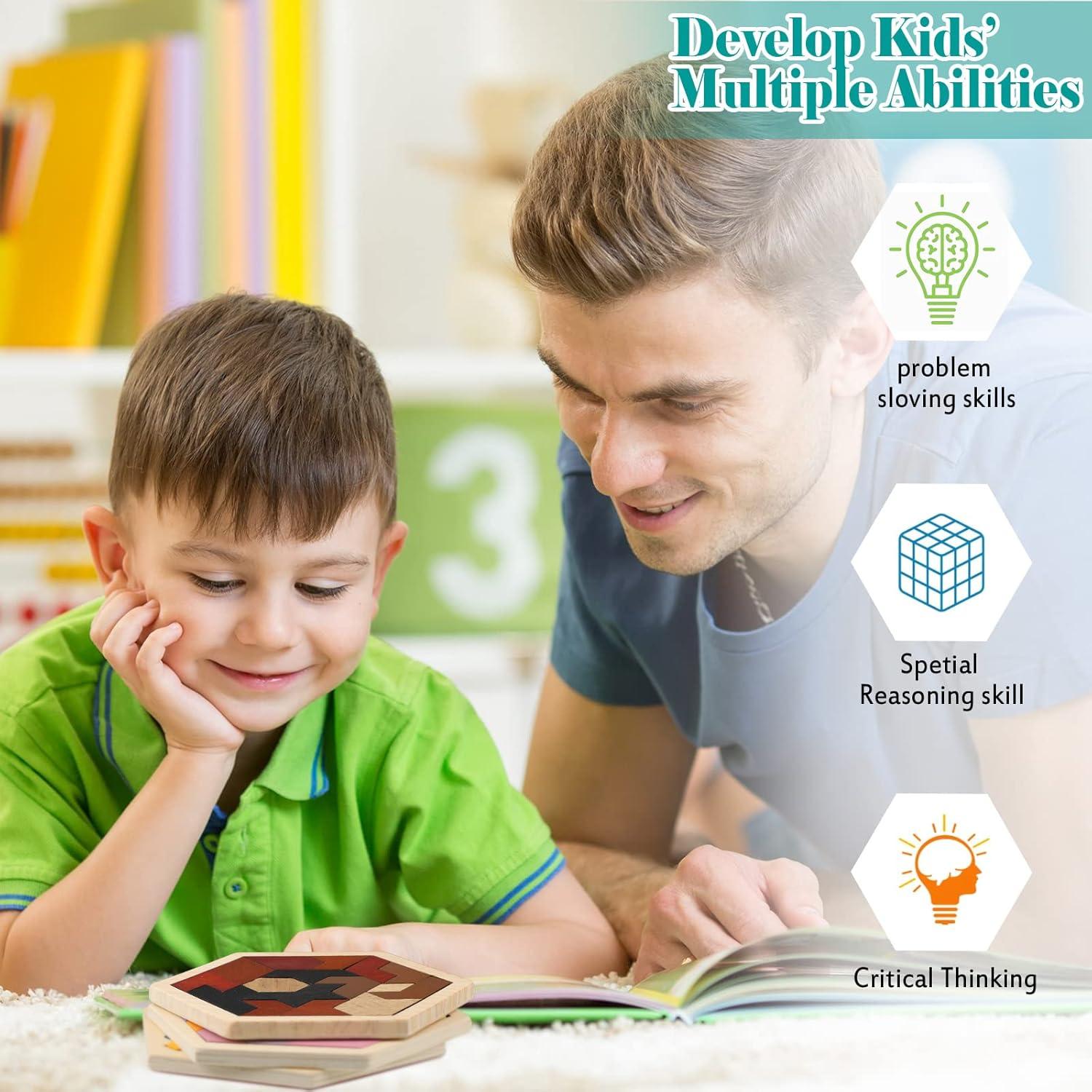 BBTO 4 Bloques de Rompecabezas Hexagonales de Madera 0.58kg