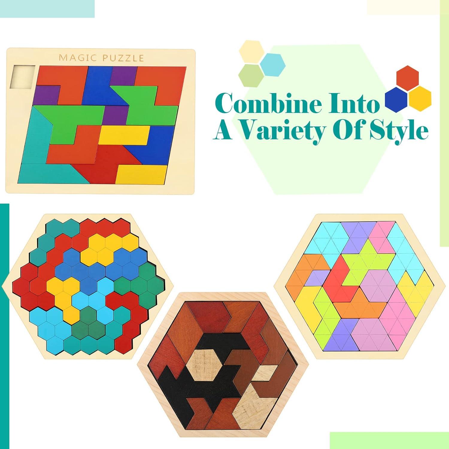 BBTO 4 Bloques de Rompecabezas Hexagonales de Madera 0.58kg