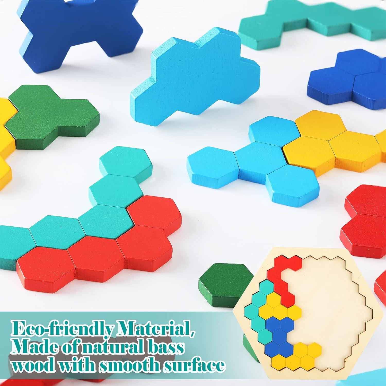 BBTO 4 Bloques de Rompecabezas Hexagonales de Madera 0.58kg