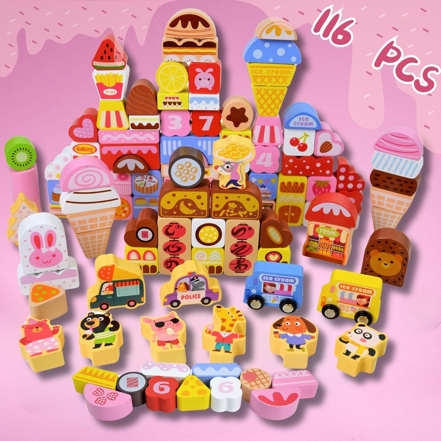 Juguete de helado de madera Vileafy 116PCS bloques Montessori
