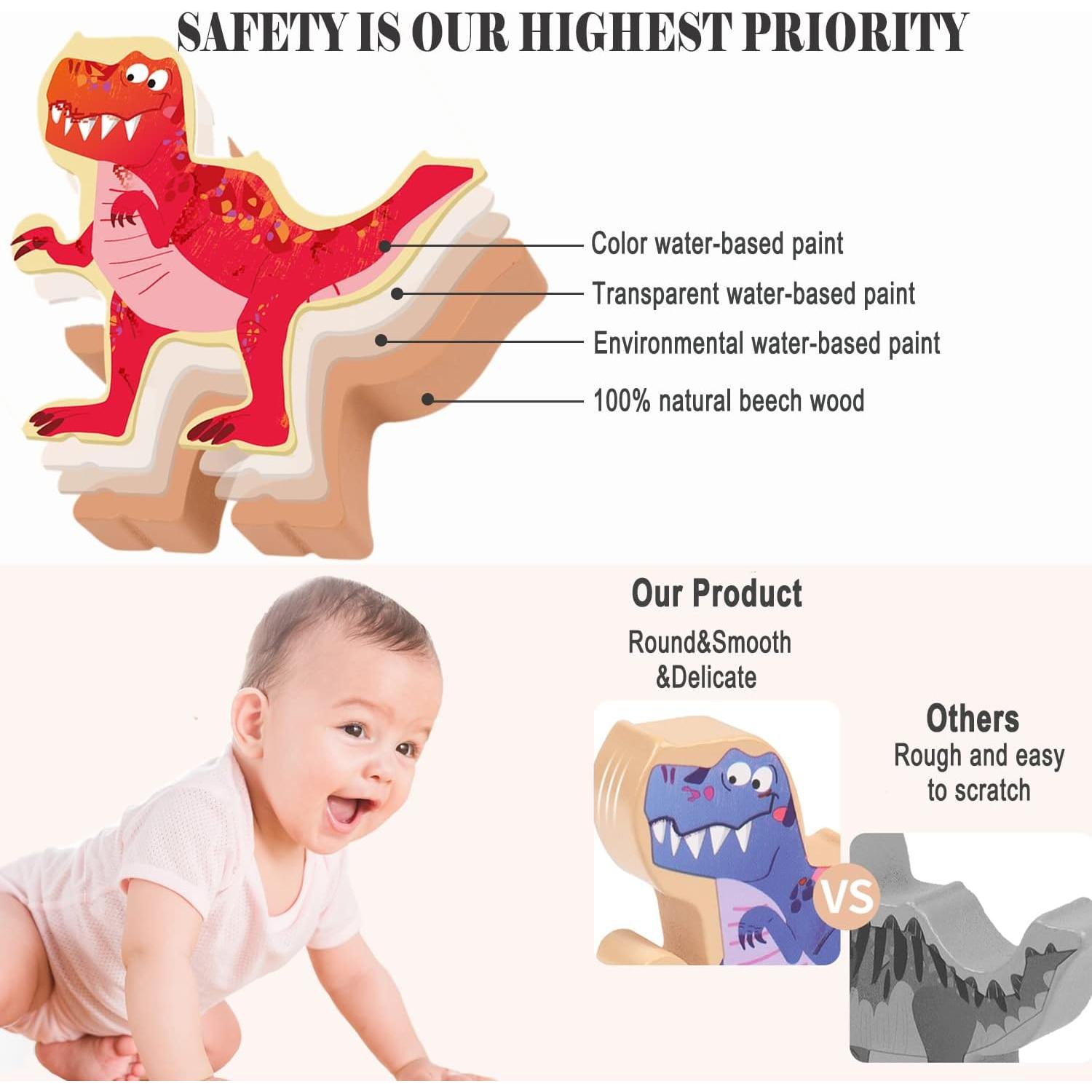 Juguete Apilable de Dinosaurios AULEGE - Bloques de Madera 16 Piezas