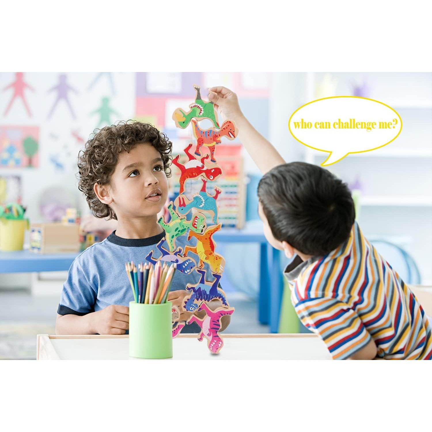 Juguete Apilable de Dinosaurios AULEGE - Bloques de Madera 16 Piezas