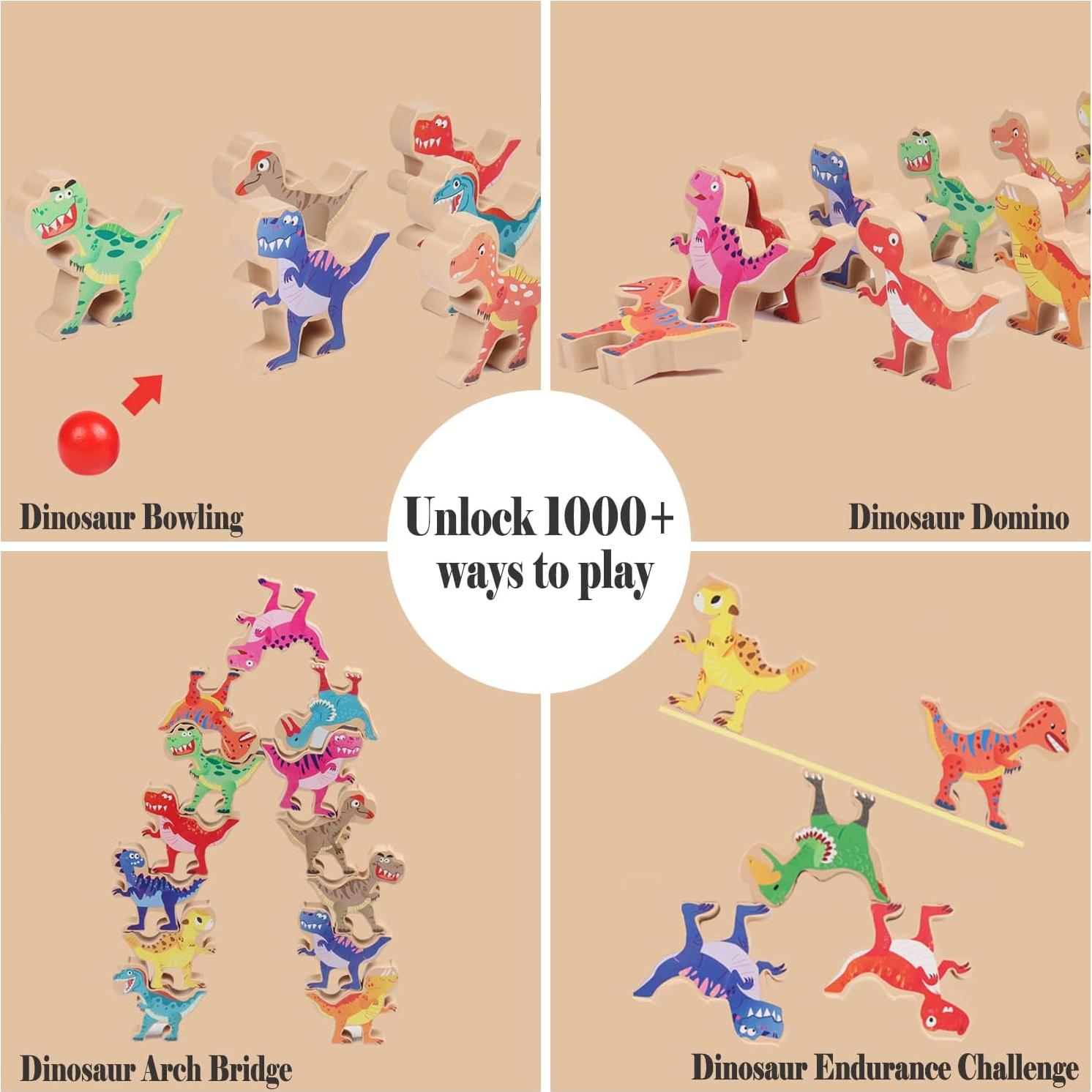 Juguete Apilable de Dinosaurios AULEGE - Bloques de Madera 16 Piezas