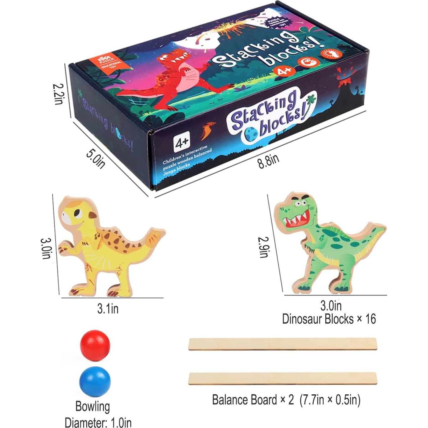 Juguete Apilable de Dinosaurios AULEGE - Bloques de Madera 16 Piezas