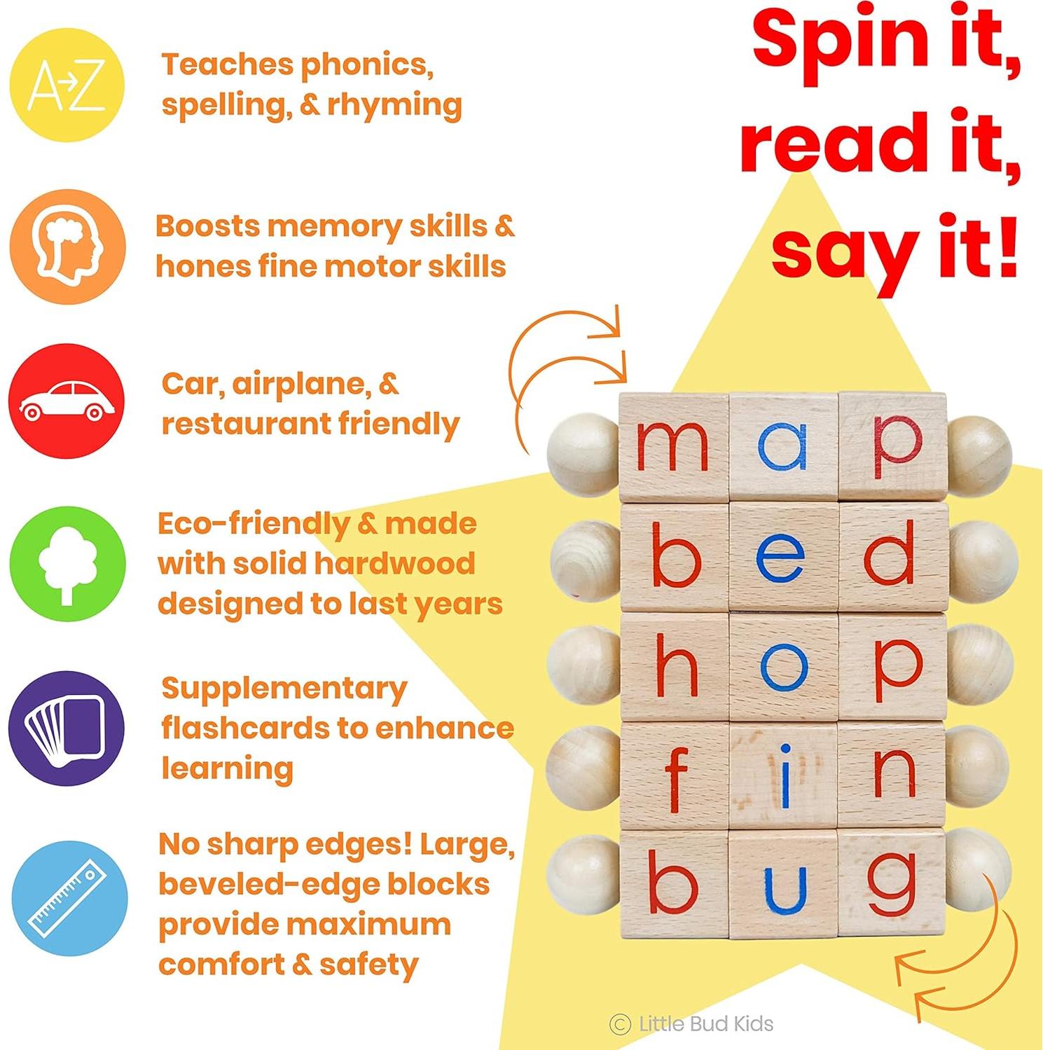 Bloques de Lectura Fonética Little Bud Kids - Juguete Montessori 3 Años