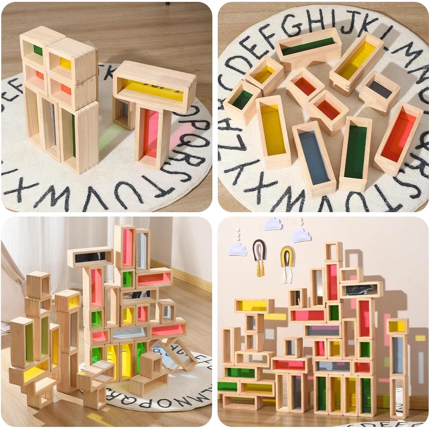 Juego de Bloques de Madera Grande Twood 36 Piezas Arcoíris