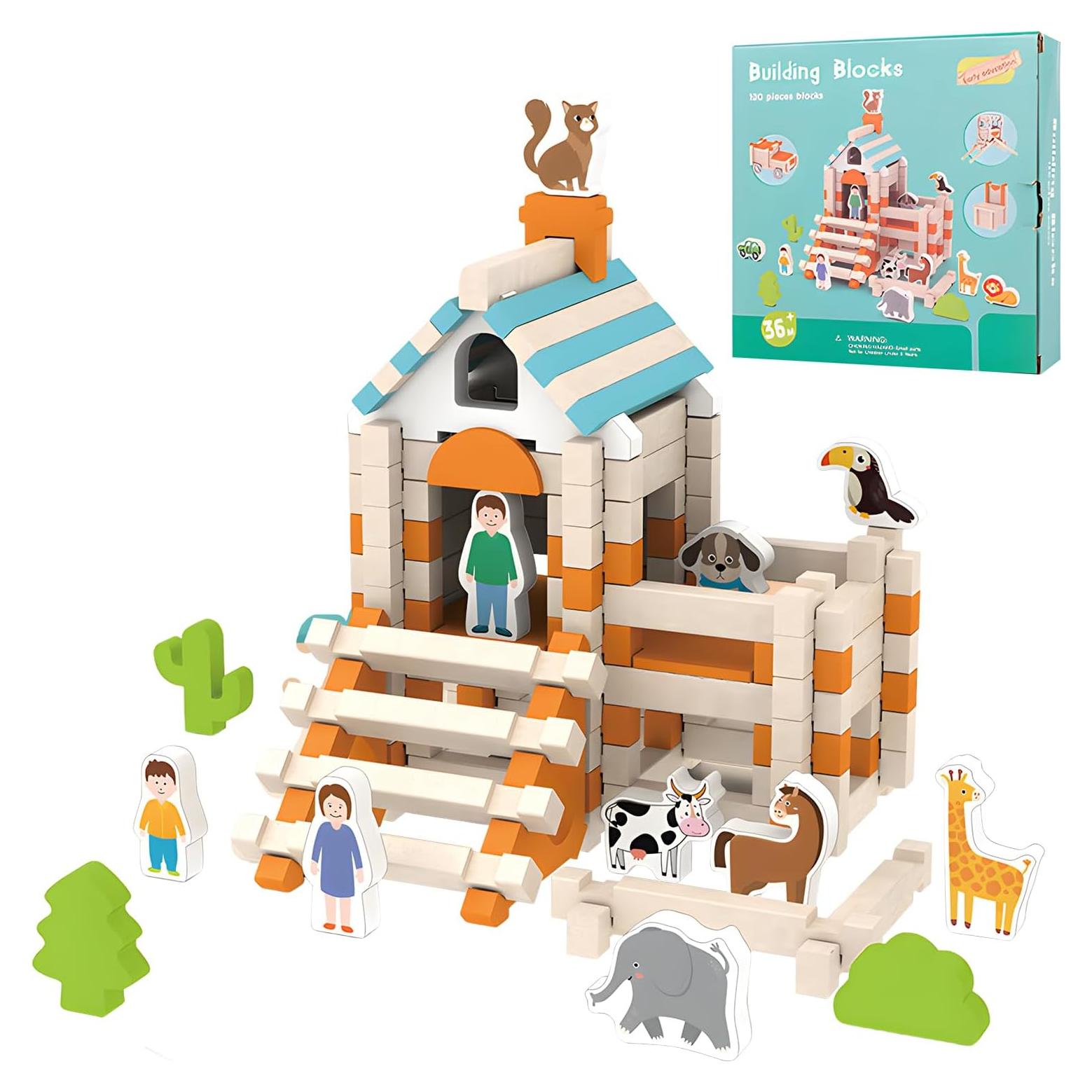 122 Piezas Bloques de Construcción de Madera Taimimy para Niños