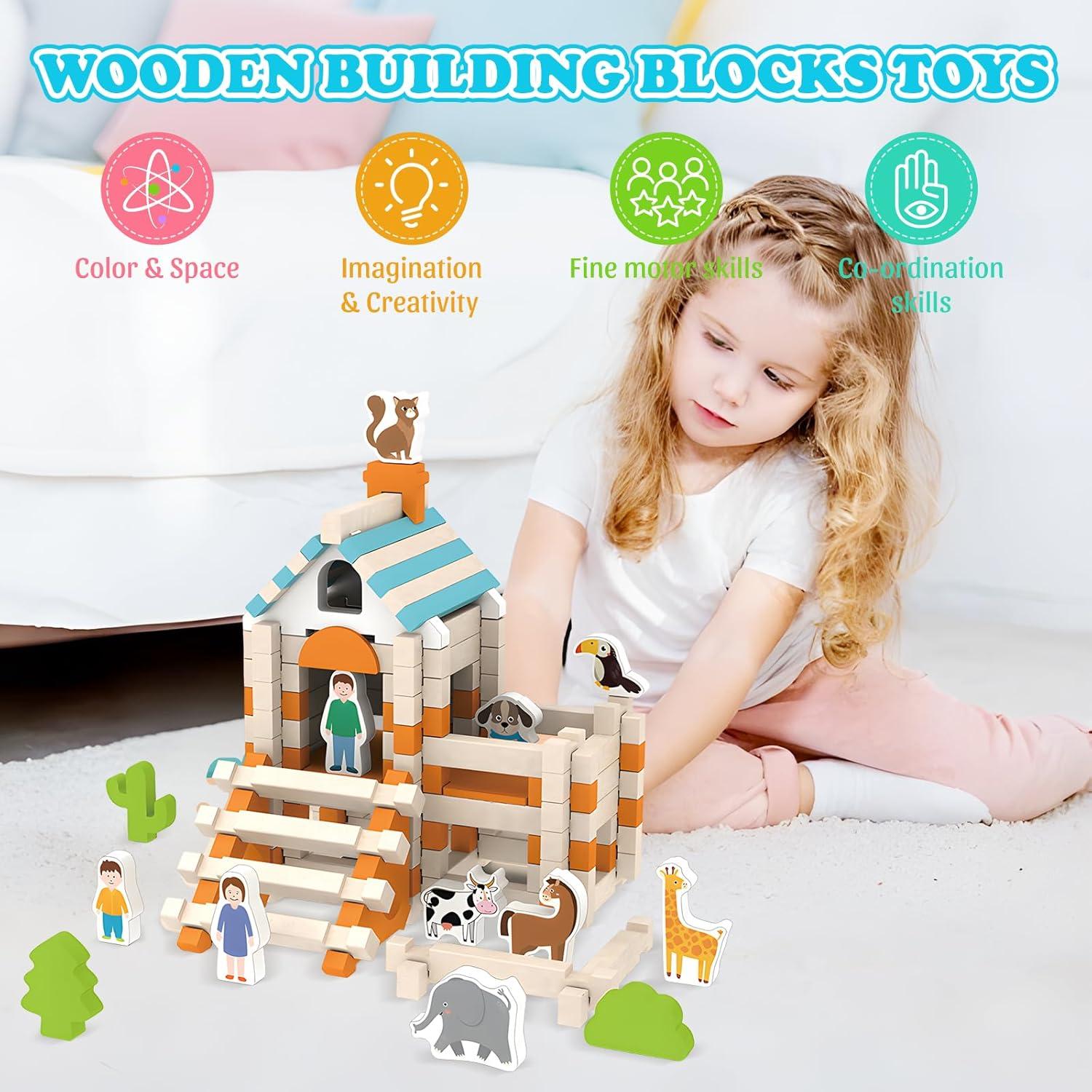 122 Piezas Bloques de Construcción de Madera Taimimy para Niños