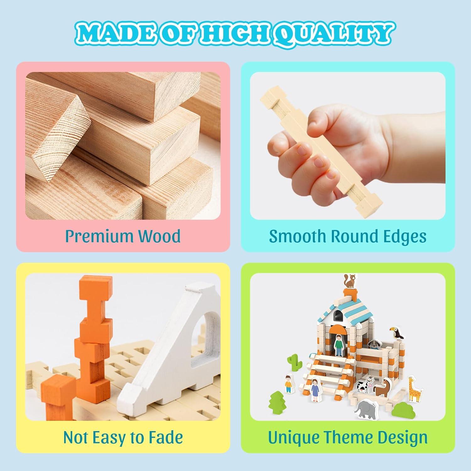 122 Piezas Bloques de Construcción de Madera Taimimy para Niños