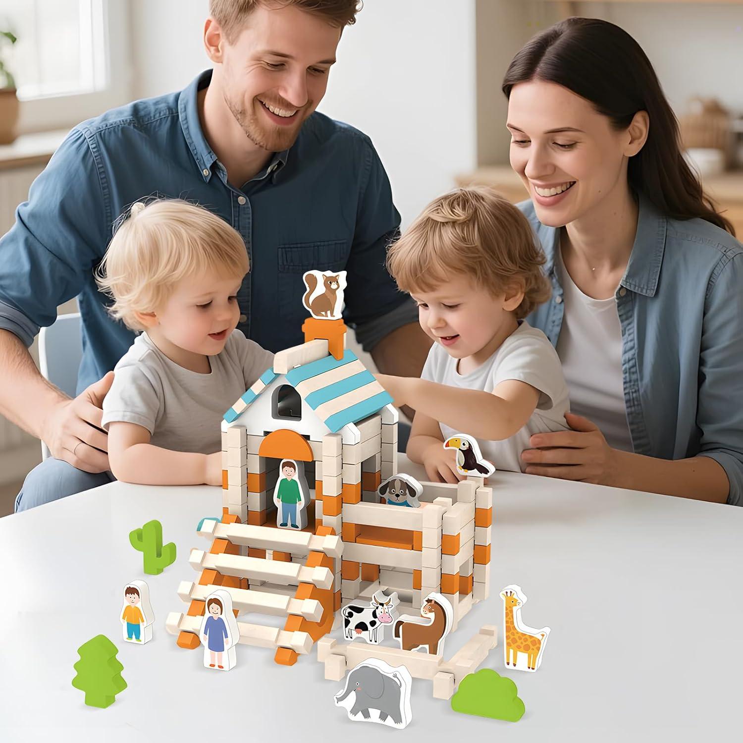 122 Piezas Bloques de Construcción de Madera Taimimy para Niños