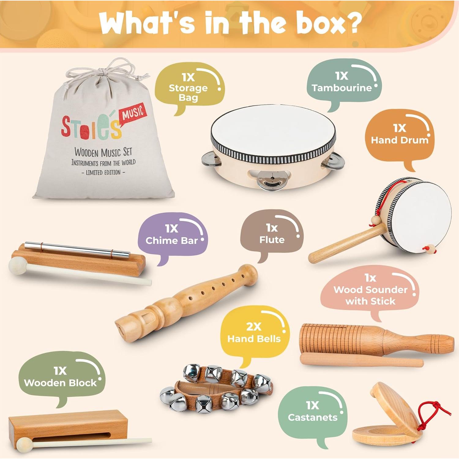 Set de Música Infantil Stoie's - 13 Instrumentos de Madera