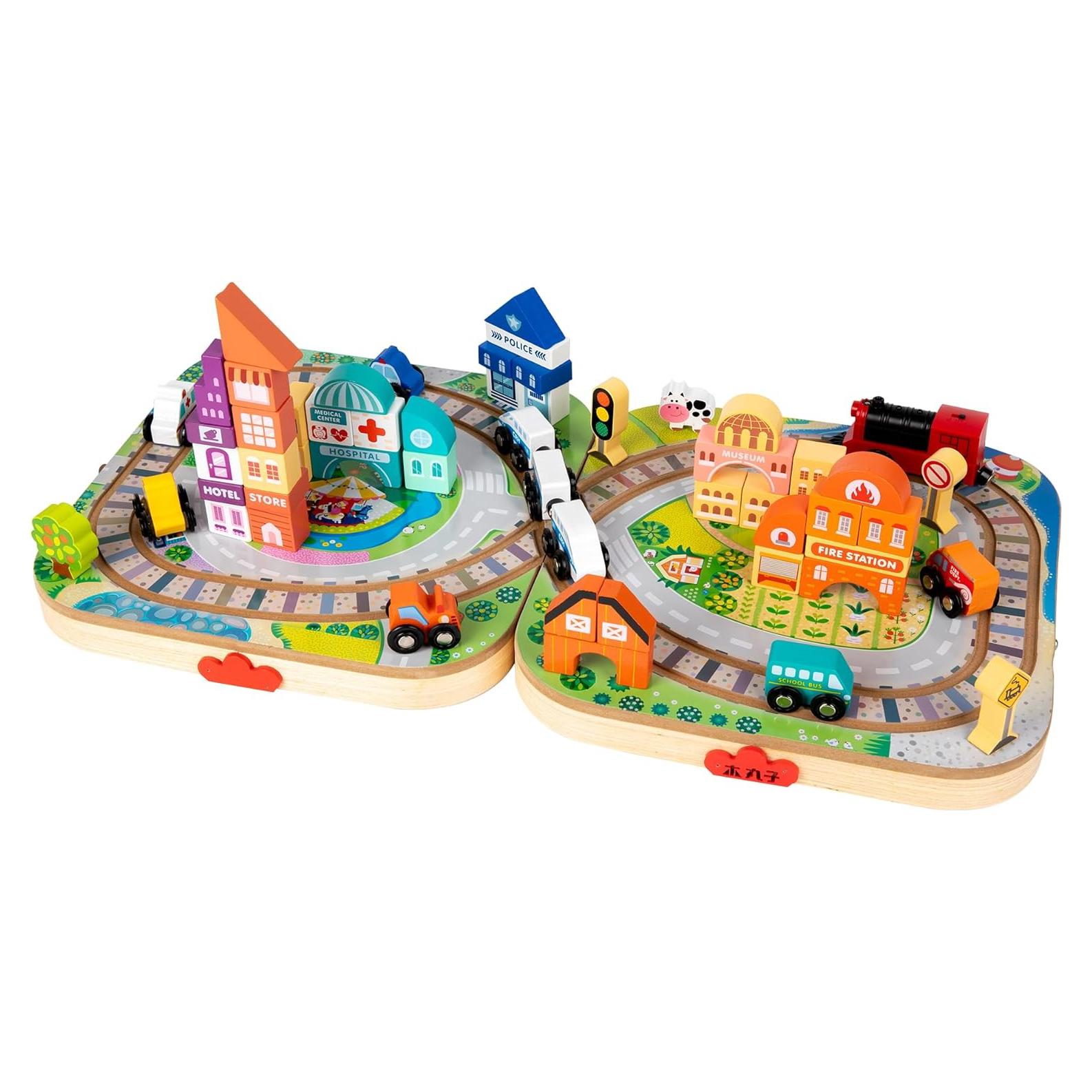 Mesa de Madera Adena Montessori con Tren y 84 Bloques