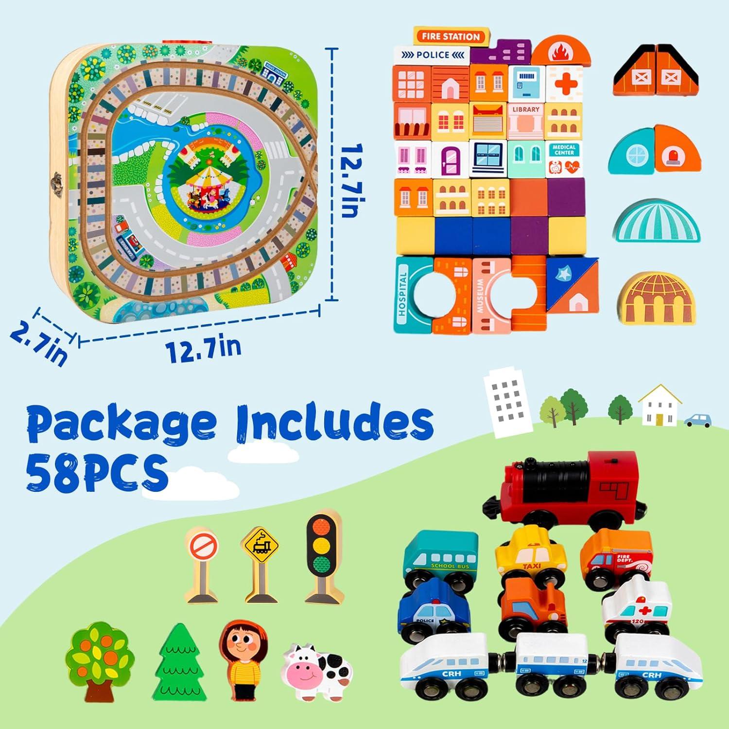 Mesa de Madera Adena Montessori con Tren y 84 Bloques