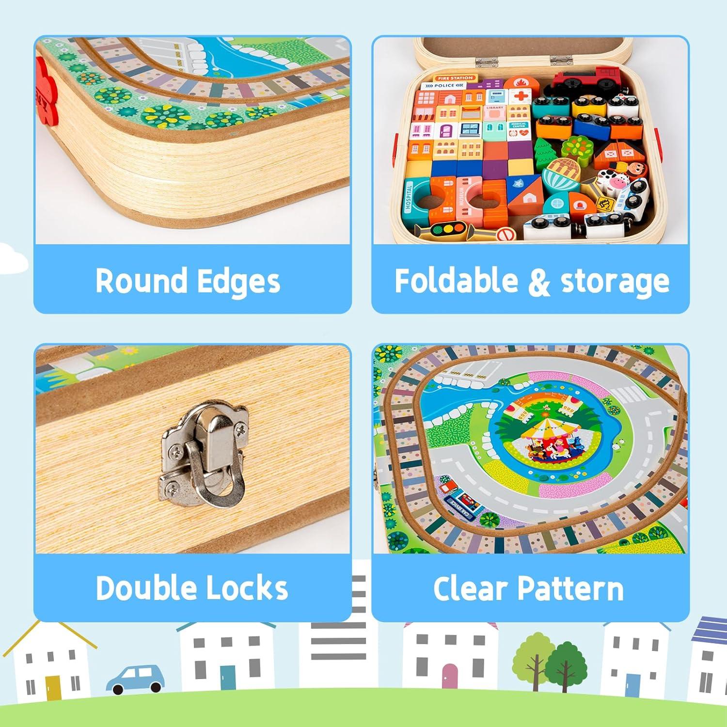 Mesa de Madera Adena Montessori con Tren y 84 Bloques