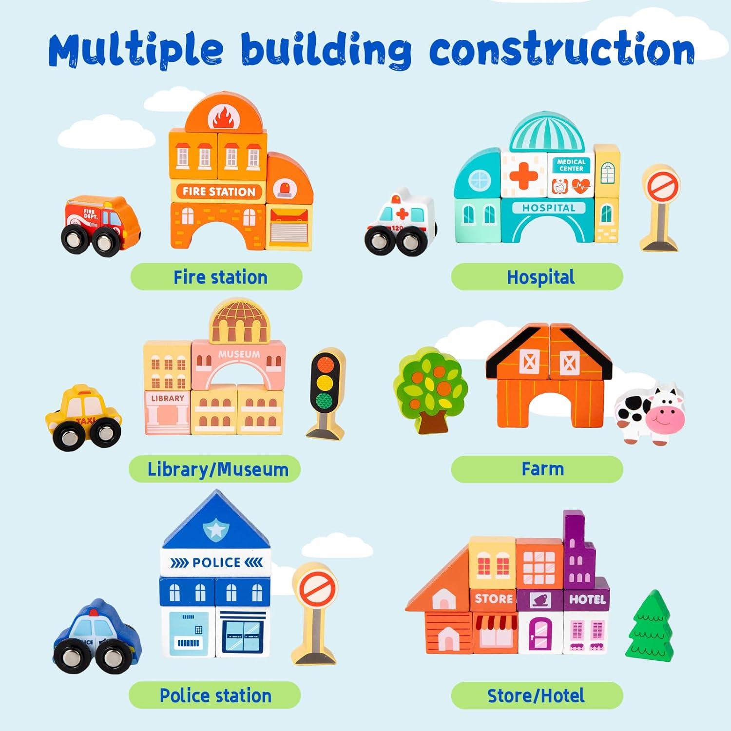 Mesa de Madera Adena Montessori con Tren y 84 Bloques