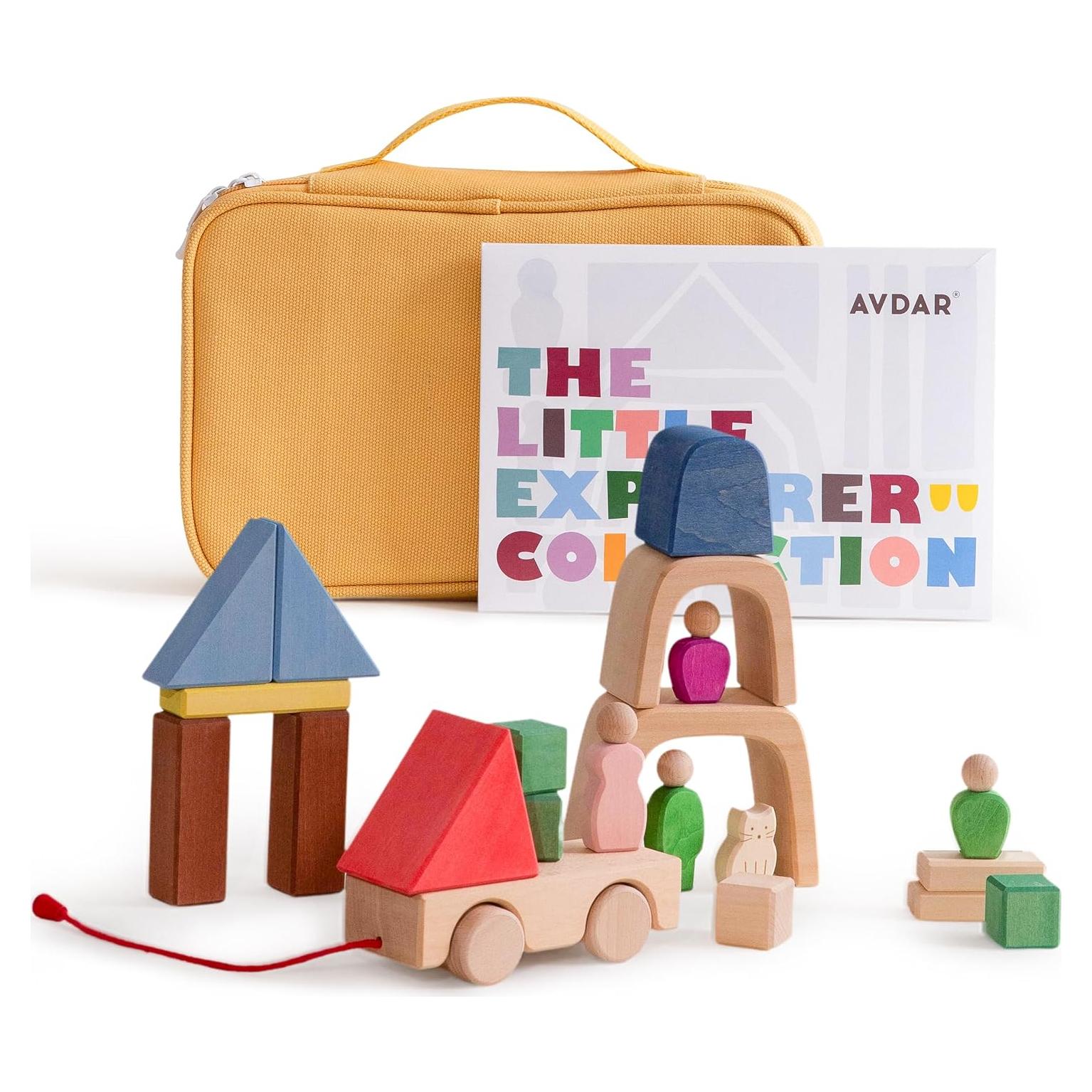 Bloques de Construcción de Madera AVDAR Set de Viaje 30 Piezas